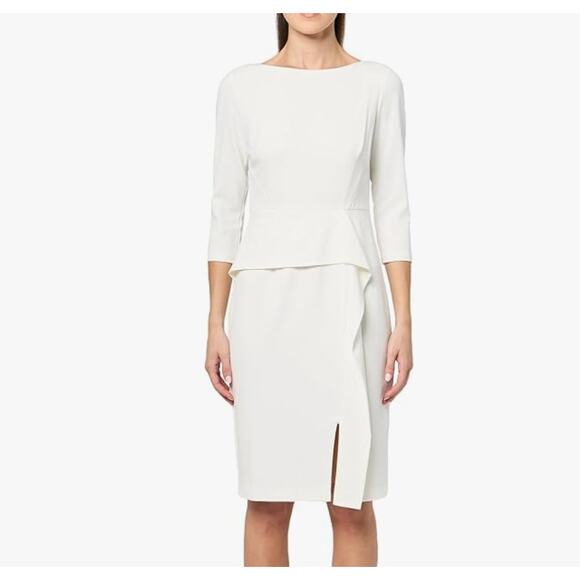 Vince Camuto Angled Ruffle Sheath Dress In Ivory Size 2 VC9M9272 - Picture 1 of 9